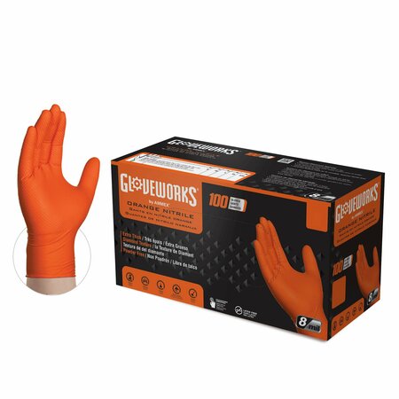 GLOVEWORKS RDT, Nitrile Disposable Gloves, Nitrile, S, 1000 PK, Orange GWON42100